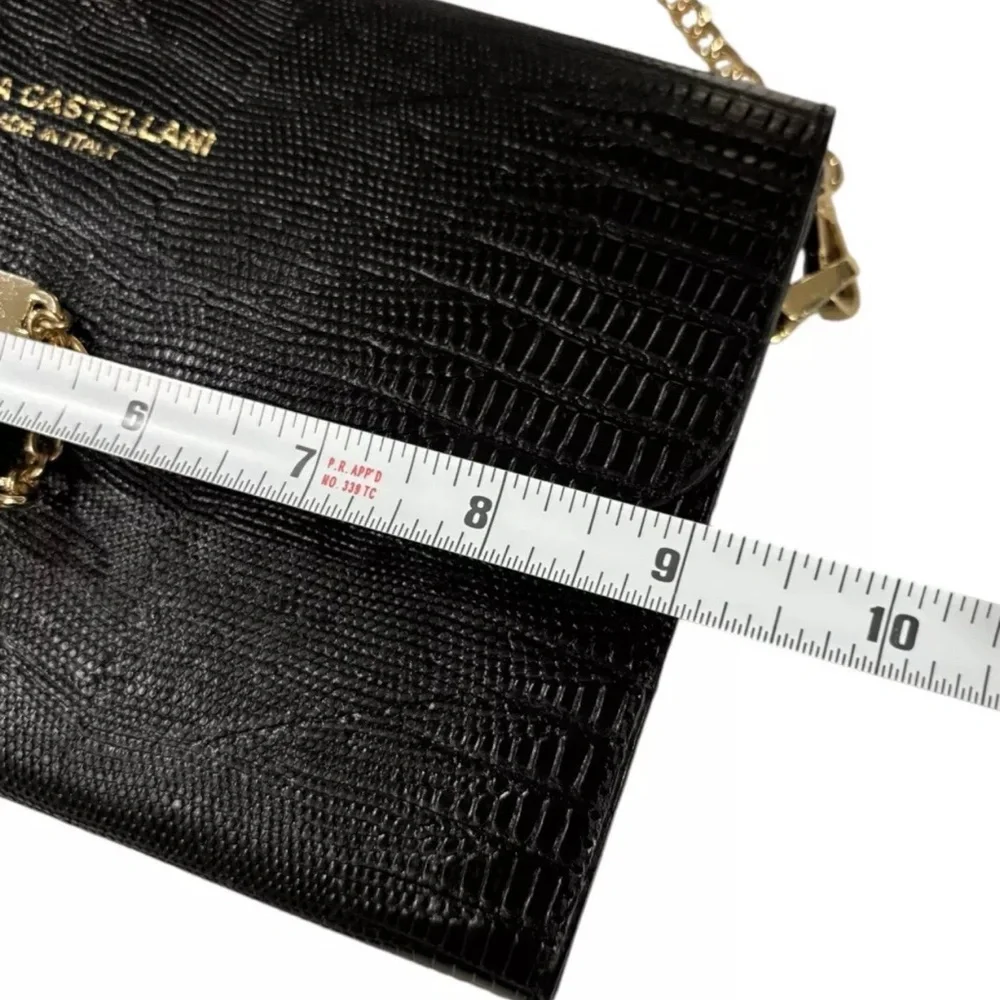 Viola Castellani Black Leather Crossbody Clutch Handbag Purse Italy Gold Whimsi